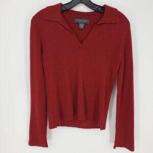 Banana Republic Cashmere Johnny Collar Polo Sweater S Pullover V Neck Rust Red